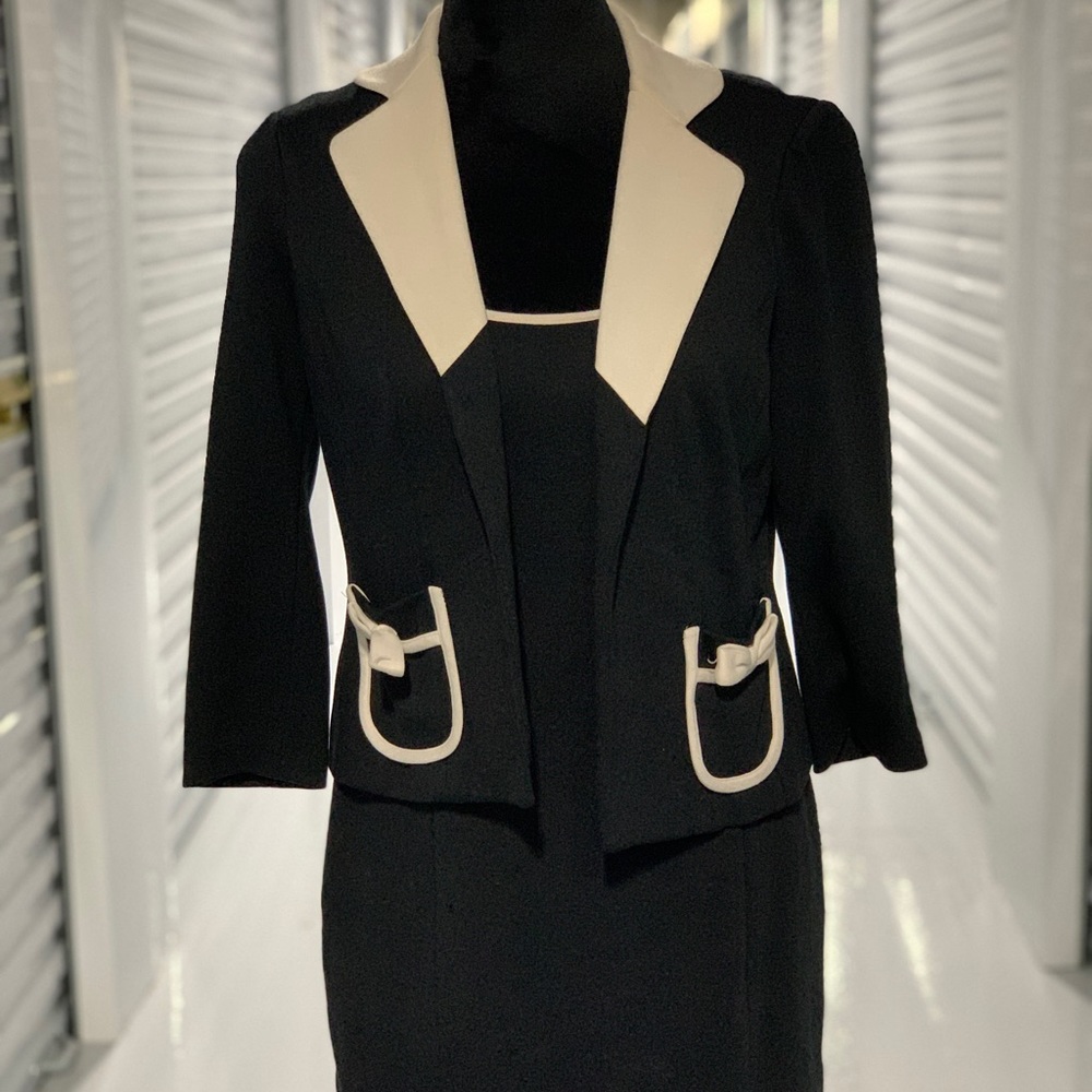 2 pc. Black with Beige accent dress and blazer